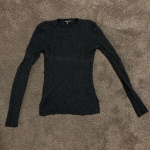 James Perse Ribbed Charcoal Crew Neck Cashmere Sweater